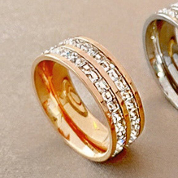 Titanium Steel Double Row Rhinestone Ring - Picture 2 of 2